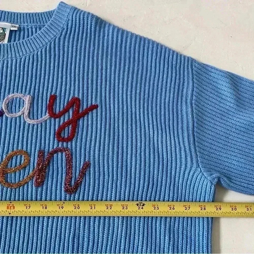 Queen of Sparkles Vacay Queen Blue Sweater Size XXL - Picture 6 of 9